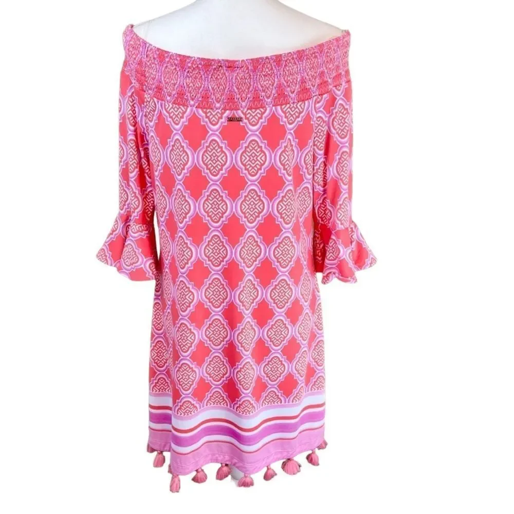 Cabana Life Coral Geo Off Shoulder SPF Dress XS - Picture 11 of 11